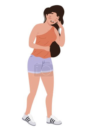 Ilustración de Mujer de pie riendo carácter feliz - Imagen libre de derechos