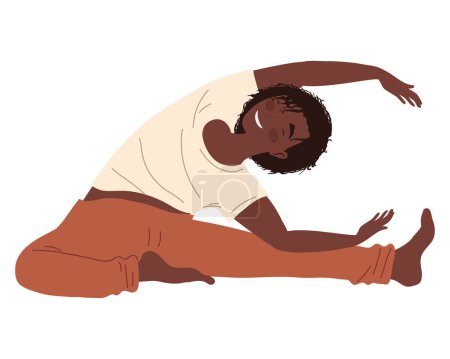 Téléchargez les illustrations : Afro femme pratiquant le caractère de yoga - en licence libre de droit
