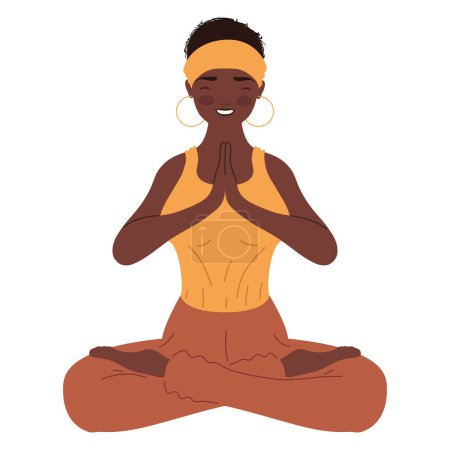 Illustration for Afro woman in lotus position character - Royalty Free Image