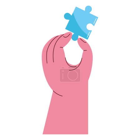 Ilustración de Mano jugando con icono de la pieza del rompecabezas azul - Imagen libre de derechos