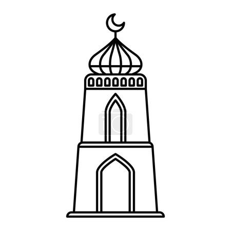Téléchargez les illustrations : Style ligne de tour de mosquée monochrome - en licence libre de droit