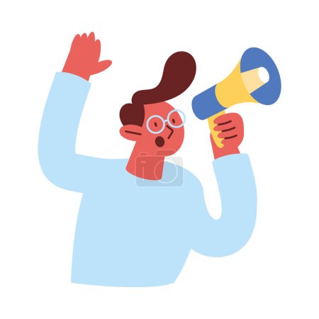 Ilustración de Man with megaphone device character - Imagen libre de derechos