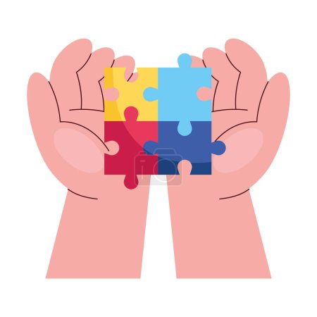 Illustration for Hands lifting puzzle pieces icon - Royalty Free Image