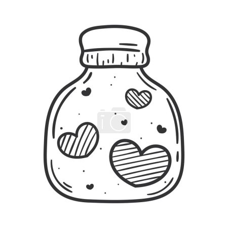 Ilustración de Hearts love in bottle line style - Imagen libre de derechos
