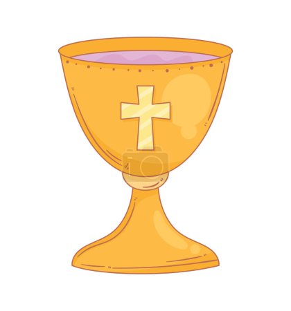 Ilustración de Cáliz dorado con icono de cruz - Imagen libre de derechos