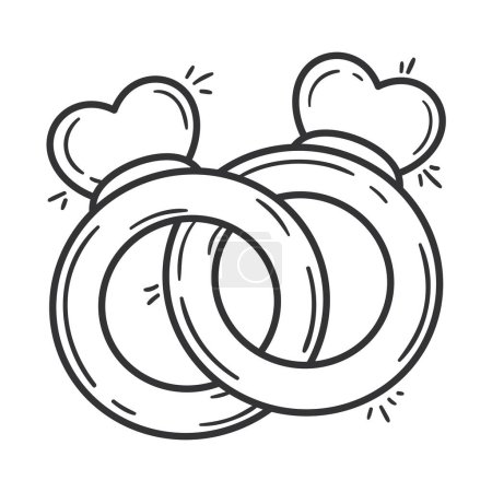 Téléchargez les illustrations : Hearts love in rings line style - en licence libre de droit