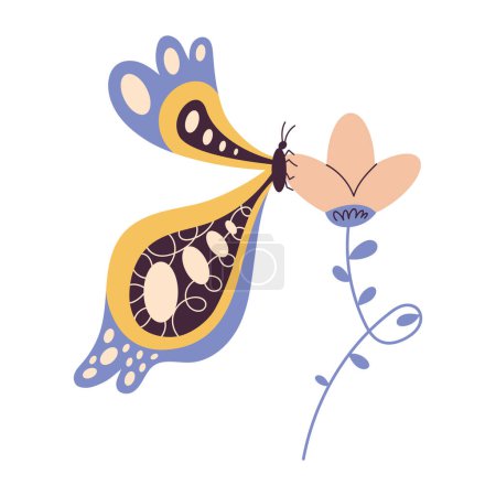 Ilustración de Mariposa de belleza en icono de flor - Imagen libre de derechos