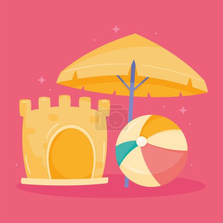 Illustration for Balloon and castle with umbrella icons - Royalty Free Image