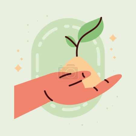 Illustration for Hand lifting plant ecology icon - Royalty Free Image