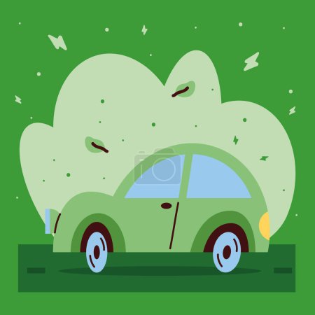 Ilustración de Ecology green car with leafs - Imagen libre de derechos