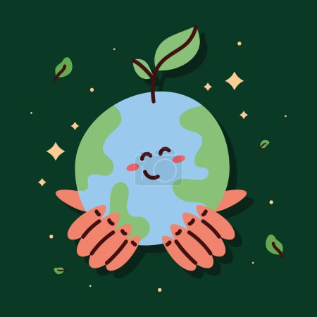 Ilustración de Hands liftign world planet character - Imagen libre de derechos