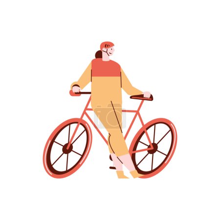 Téléchargez les illustrations : Cycliste féminine avec icône de vélo - en licence libre de droit