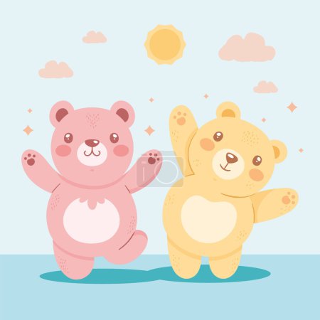 Illustration for Cute bears couple happy characters - Royalty Free Image