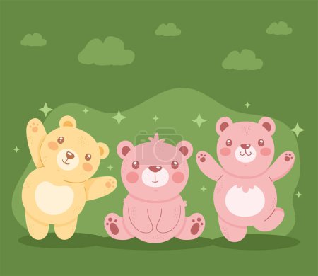 Téléchargez les illustrations : Trois ours mignons personnages amour - en licence libre de droit