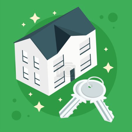 Téléchargez les illustrations : Maison avec des icônes de propriété clés - en licence libre de droit