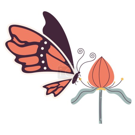 Téléchargez les illustrations : Papillon rouge dans l'icône fleur - en licence libre de droit
