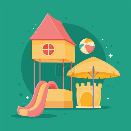 Illustration for Waterpark slide with castle scene - Royalty Free Image
