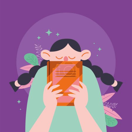 Illustration for Woman reading text book character - Royalty Free Image