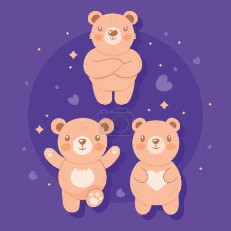 Ilustración de Three orange bears group characters - Imagen libre de derechos
