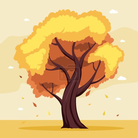 Téléchargez les illustrations : Yellow tree in landscape scene - en licence libre de droit
