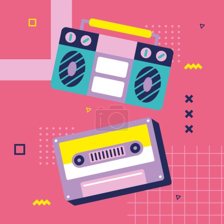 Téléchargez les illustrations : Retro boombox and cassette icons - en licence libre de droit