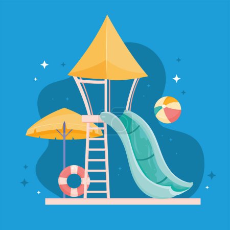 Illustration for Waterpark slide with toys scene - Royalty Free Image