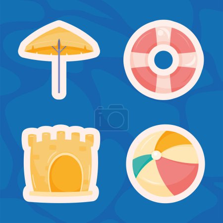 Illustration for Four beach accessories set icons - Royalty Free Image