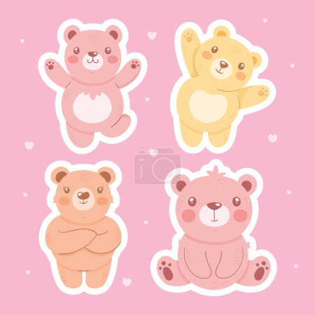 Illustration for Four cute bears tender characters - Royalty Free Image