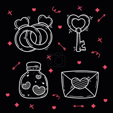 Téléchargez les illustrations : Hearts love four set icons - en licence libre de droit