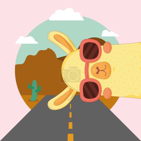 Téléchargez les illustrations : Llama with sunglasses in the road character - en licence libre de droit