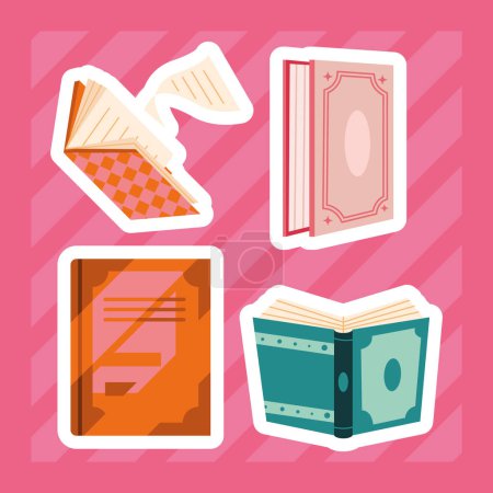 Téléchargez les illustrations : Quatre livres de texte ensemble icônes - en licence libre de droit