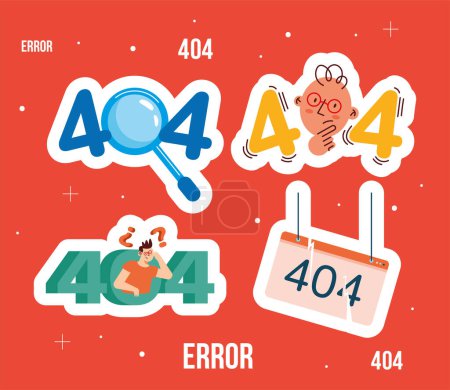 Ilustración de Cuatro iconos de concepto de error 404 - Imagen libre de derechos