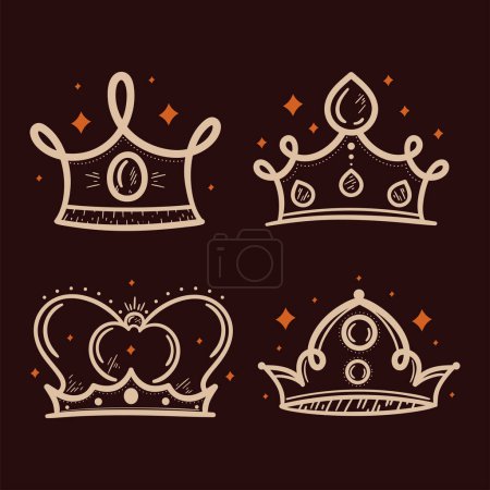 Téléchargez les illustrations : Quatre couronnes dorées ensemble icônes - en licence libre de droit