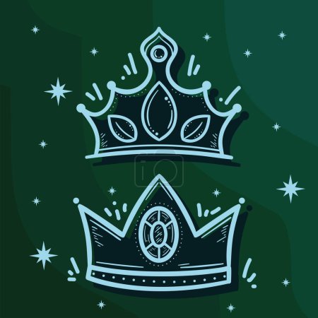 Téléchargez les illustrations : Two crowns in grey background icons - en licence libre de droit