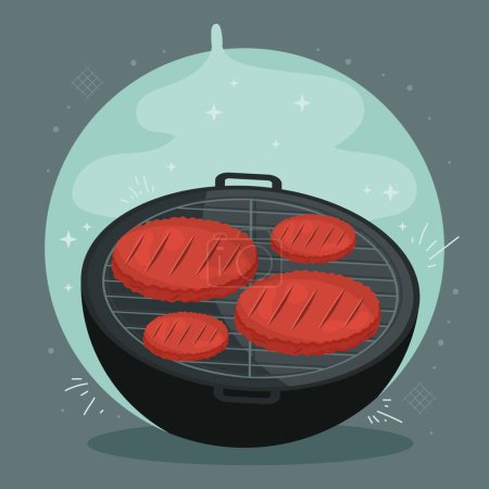 Téléchargez les illustrations : Grill oven with ground meat icon - en licence libre de droit
