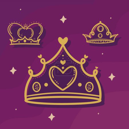 Ilustración de Three golden crowns set icons - Imagen libre de derechos