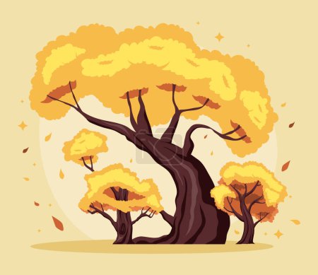 Téléchargez les illustrations : Three yellow trees forest scene - en licence libre de droit