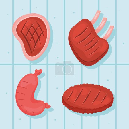 Téléchargez les illustrations : Four bbq meat cuts icons - en licence libre de droit