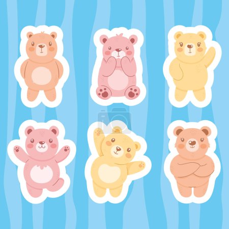 Illustration for Six cute bears group characters - Royalty Free Image