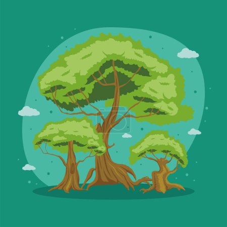 Ilustración de Trees plant in green background scene - Imagen libre de derechos