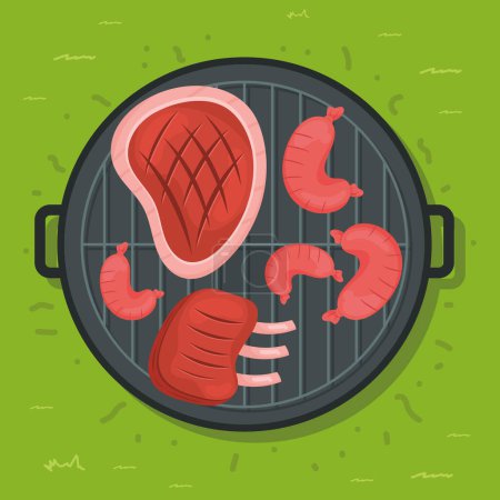 Illustration for Grill oven with meat bbq icon - Royalty Free Image