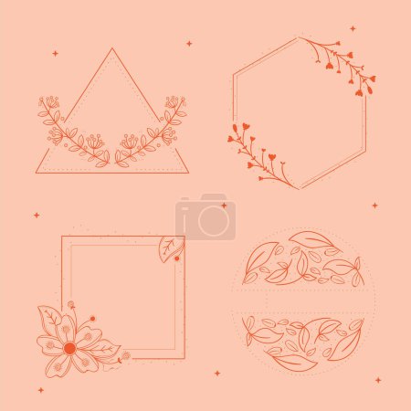 Illustration for Four floral labels in curuba background - Royalty Free Image
