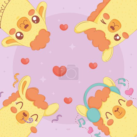 Illustration for Four llamas with hearts characters - Royalty Free Image