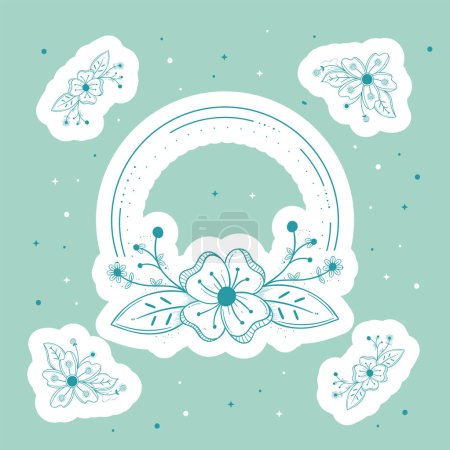 Illustration for Green floral borders label decoration - Royalty Free Image