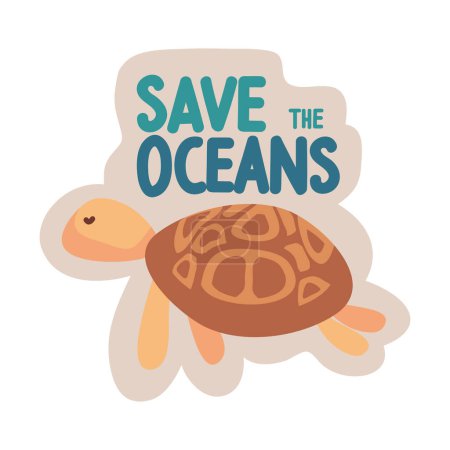 Téléchargez les illustrations : Save the oceans ecology stiker icon - en licence libre de droit