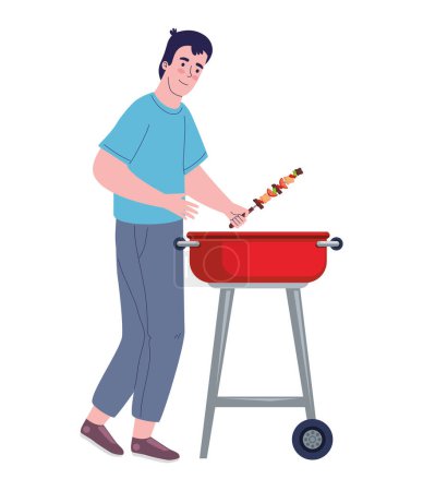 Illustration for Man cooking in bbq oven character - Royalty Free Image