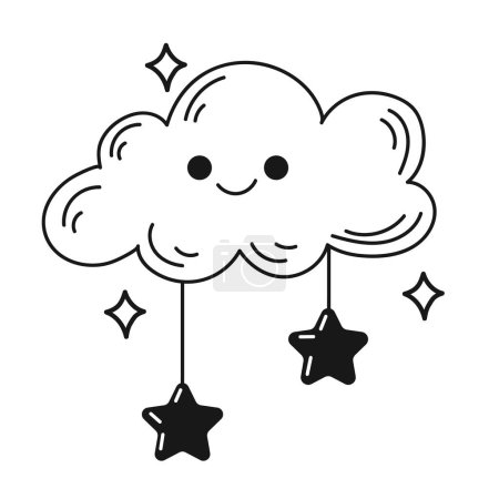 Téléchargez les illustrations : Cloud with stars kawaii character - en licence libre de droit
