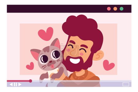 Illustration for Male owner with cat blogger character - Royalty Free Image