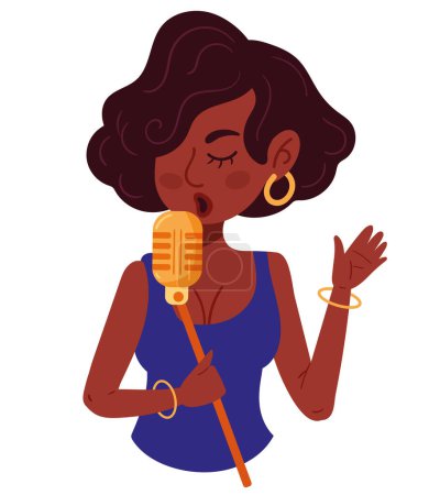 Ilustración de Afro mujer cantando jazz carácter - Imagen libre de derechos