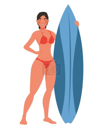 Illustration for Woman with blue surfboard character - Royalty Free Image